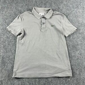 Lacoste Polo Shirt Mens Medium Gray Slim Fit Pique Short Sleeve Croc Logo‎
